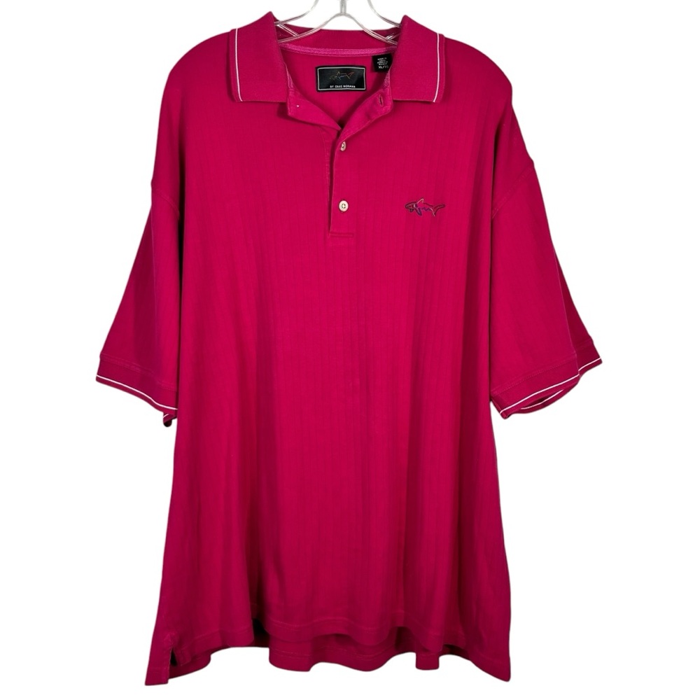 Greg Norman Hot Pink Ribbed Knit Short Sleeve Golfing Polo Shirt XL Fishing Mens